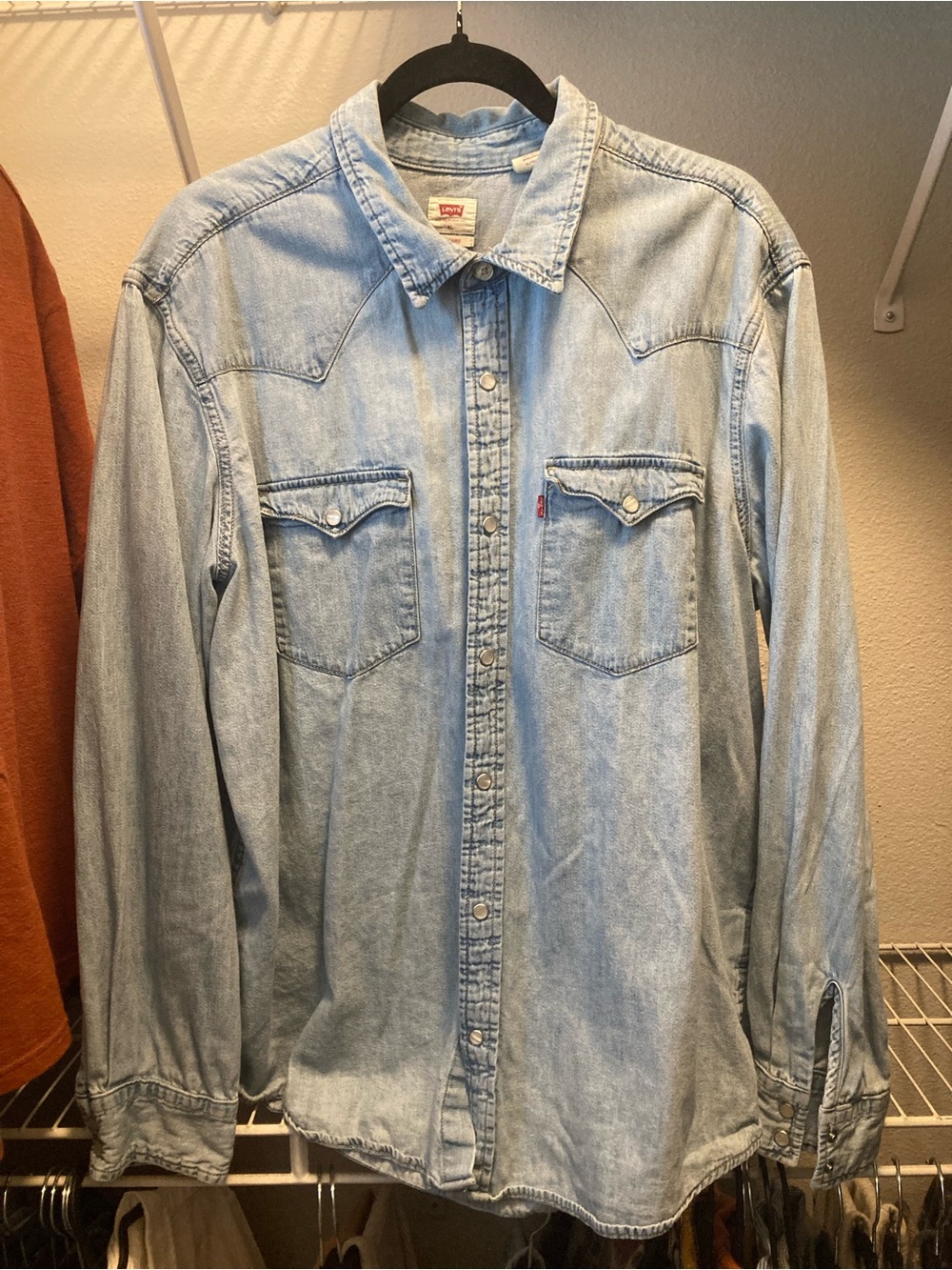 Levi's -Light Blue Denim Western Barstow Pearl Snap Shirt -Men's (fits L)
